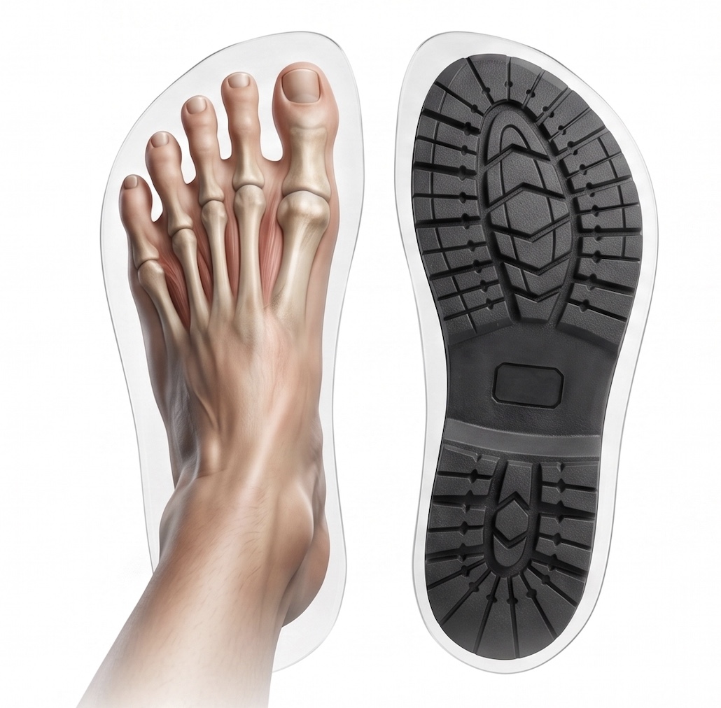 Naturalny kształt stopy odwzorowany w kształcie podeszwy barefoot